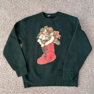 Vintage 90s Christmas Kitten Stocking Sweatshirt Green 🐈